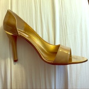 Michael Kors Court Patent/Taupe Open Toe Pumps 10