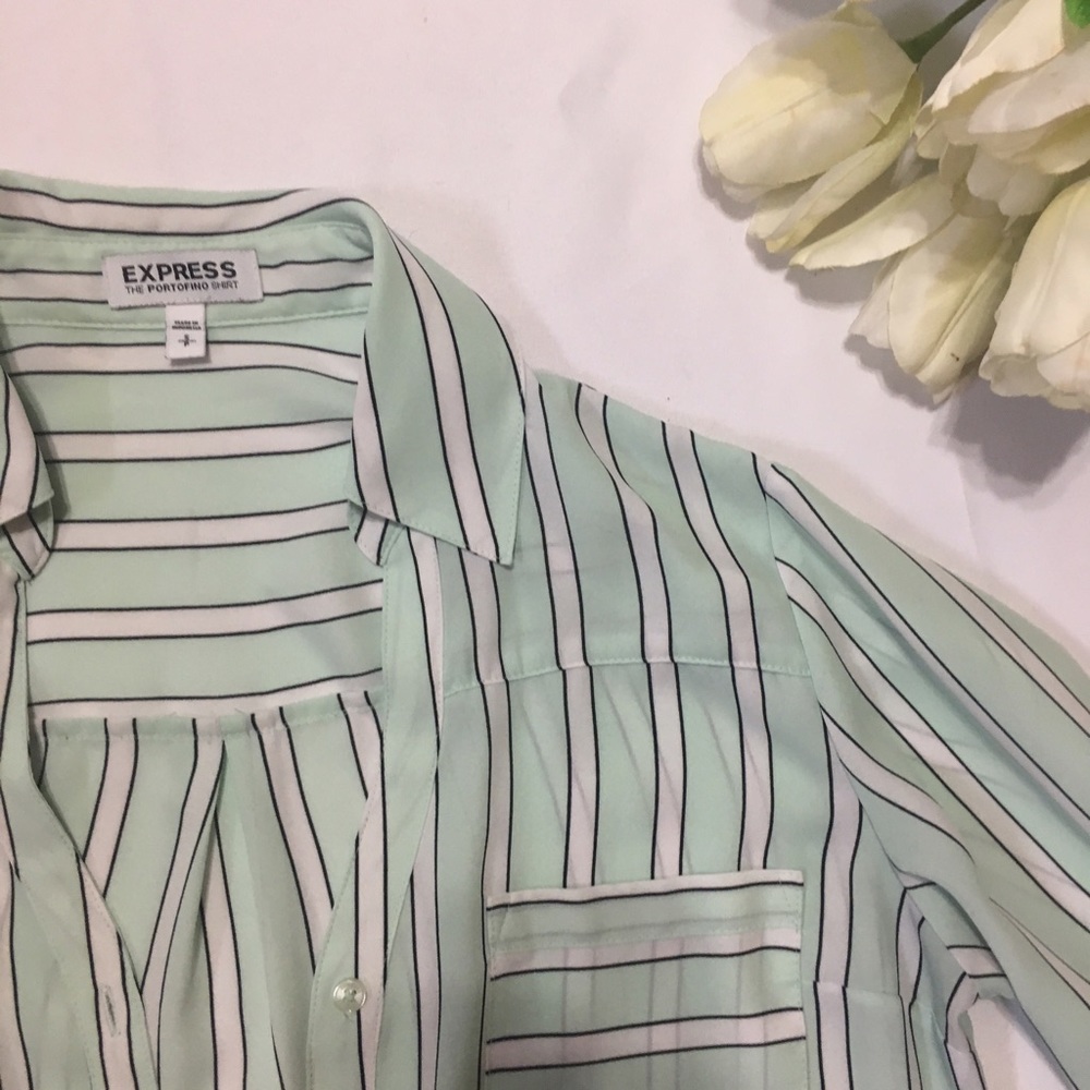 Express Striped Button Down in Mint Green