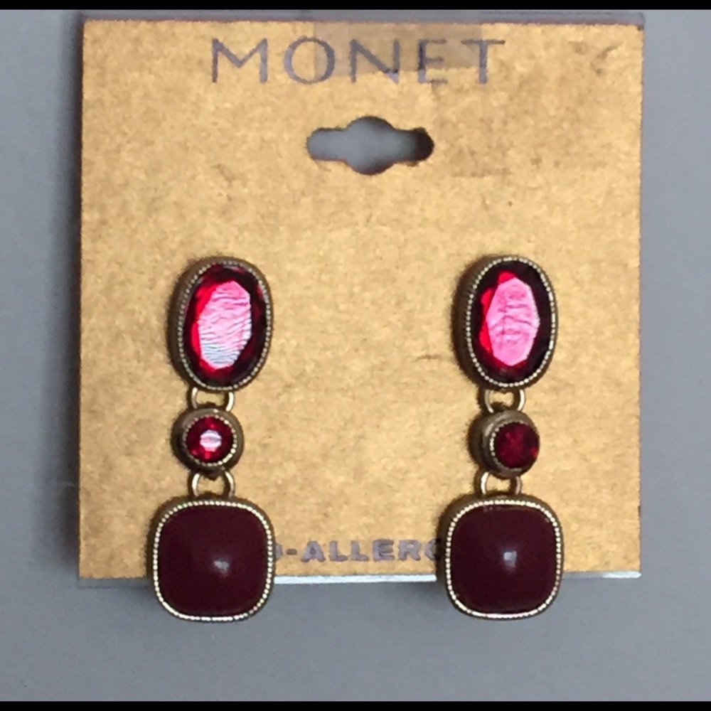 Monet Ruby Red Dangle Earrings