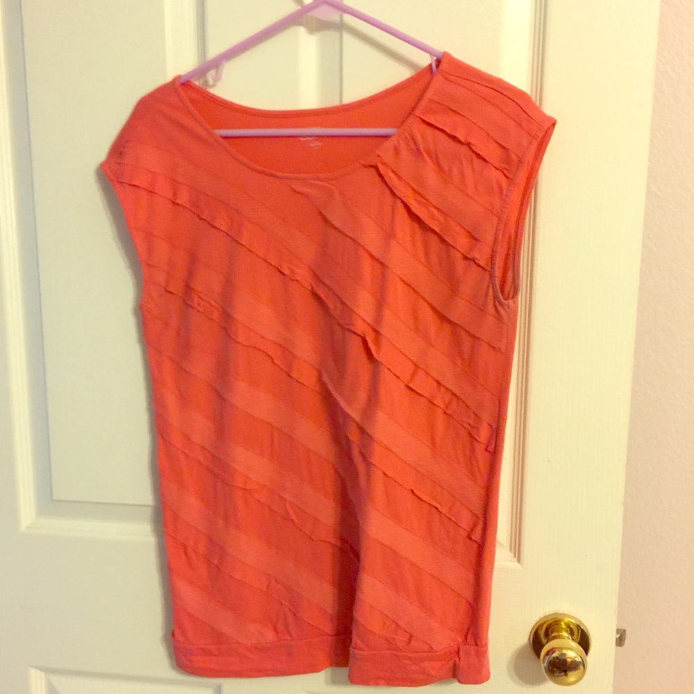 LOFT coral ruffled blouse