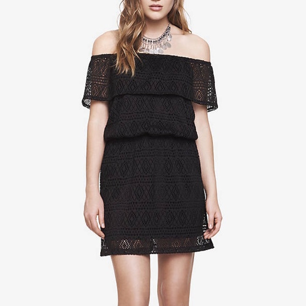 Express Black Lace Off The Shoulder Dress Xs