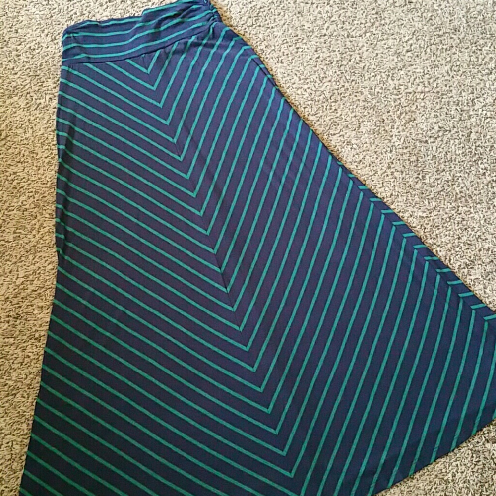 Navy and kelly green striped maxi skirt