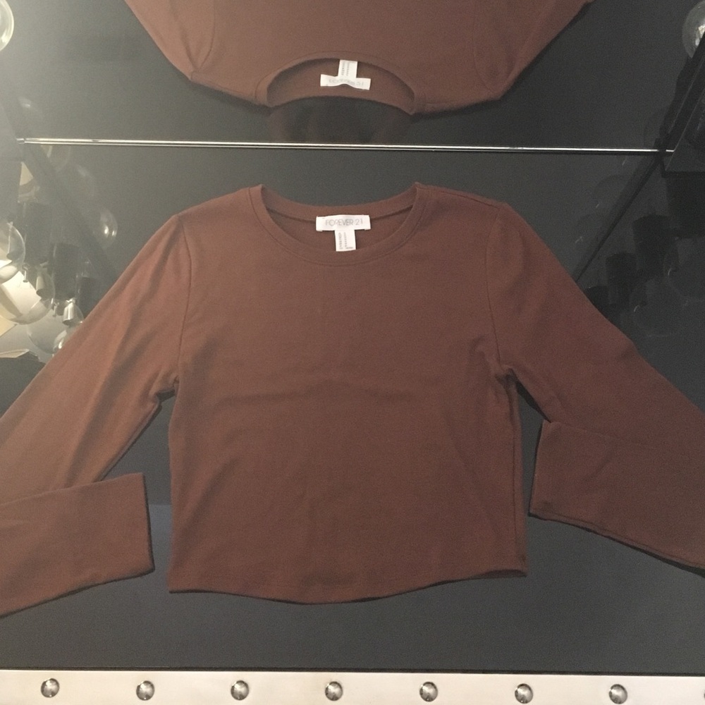 Forever 21 Brown Long Sleeve Crop Top Size M