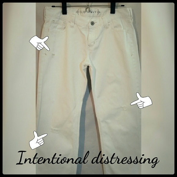Old Navy White Distressed Boyfriend Jeans - Picture 3 of 5