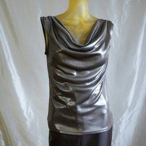 Liquid Metallic Draped Front Top