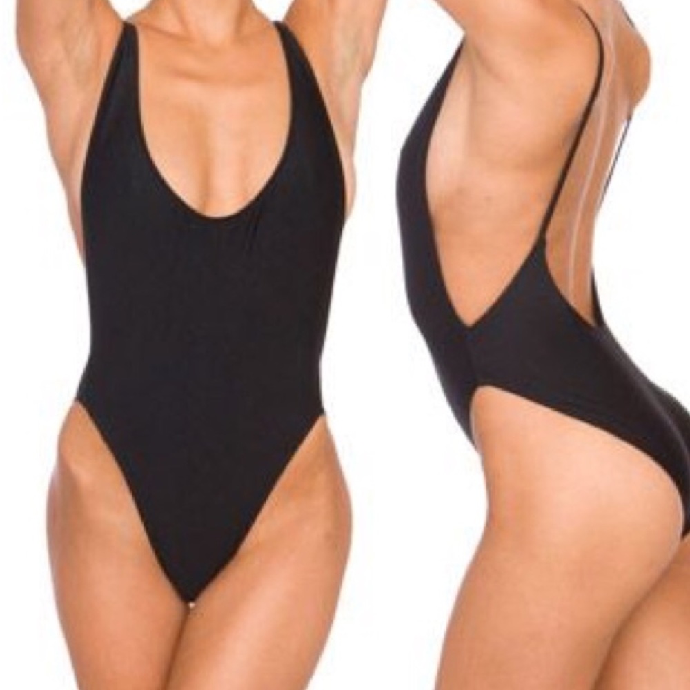 Black nylon high cut swimsuit