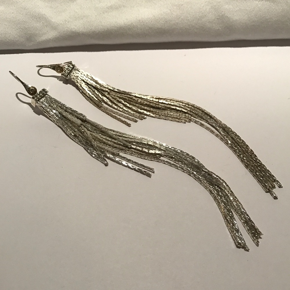 Henri Bendel silver tassel chain earrings