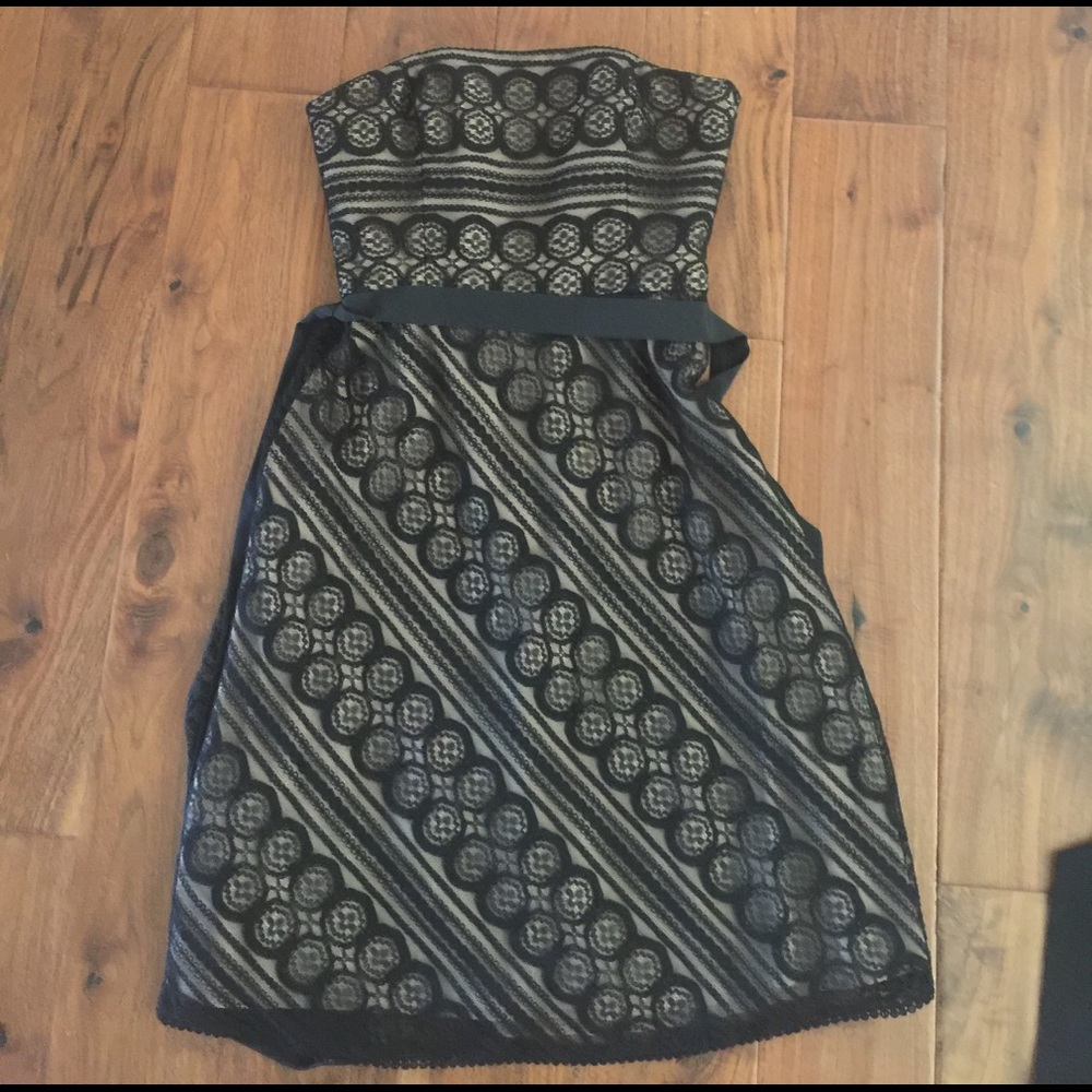 Strapless lace overlay cocktail dress