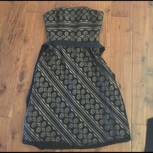 Strapless lace overlay cocktail dress