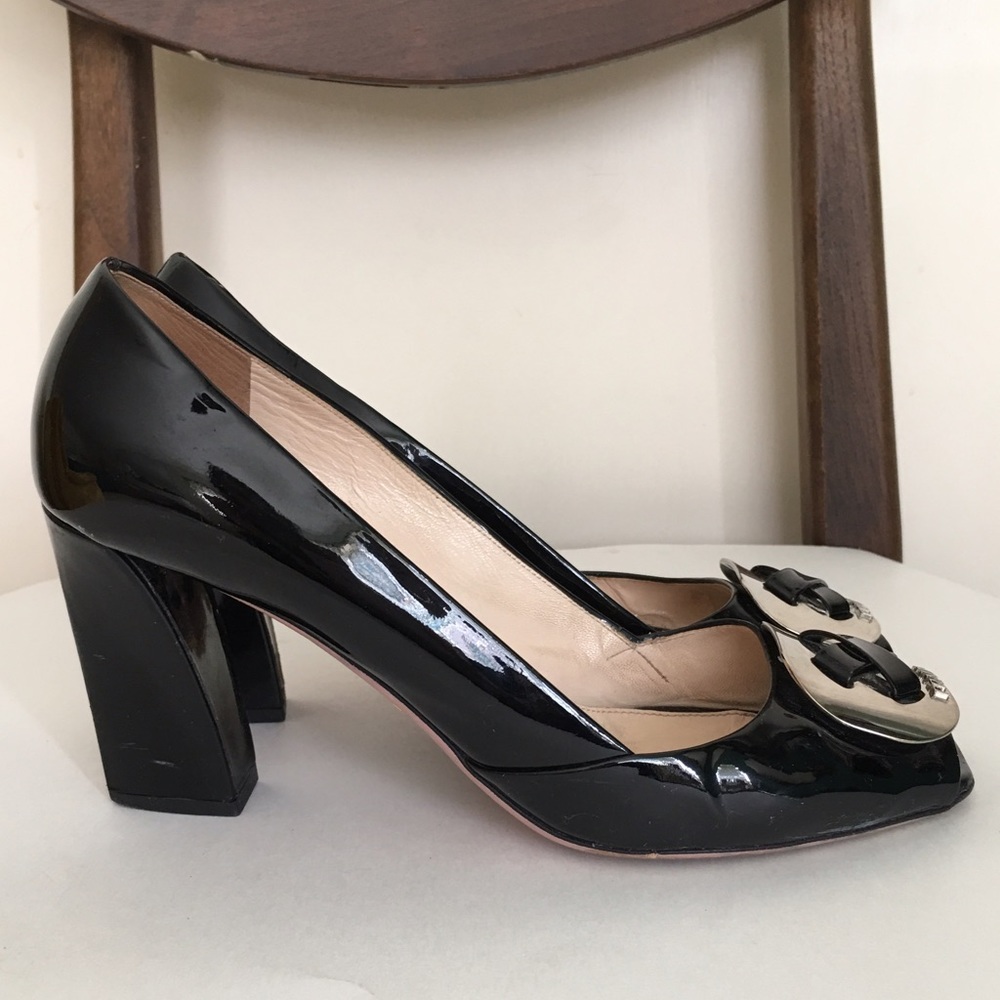 Prada black patent leather peep toe heel size 39.5