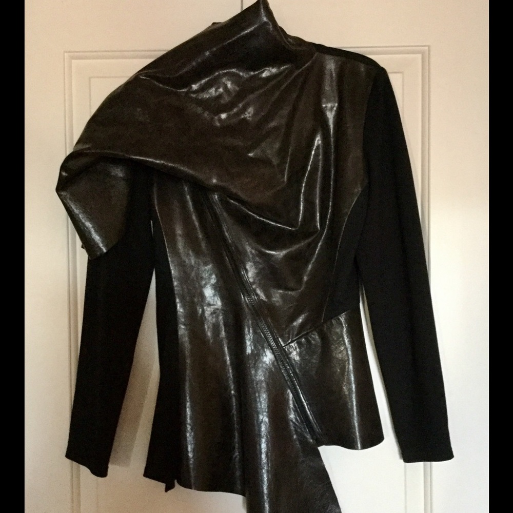 Custom distressed leather/suede/knit peplum jacket