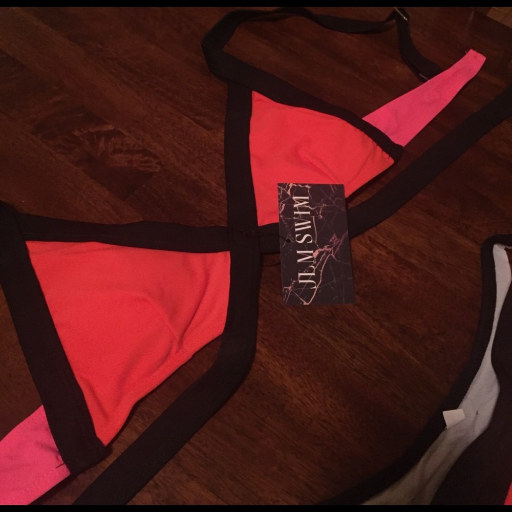 SMALL LEFT • Black, Pink & Orange Strappy Bikini • - Picture 5 of 8