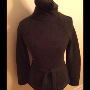 Ann T Loft Brown Turtleneck Sweater with Tie waist