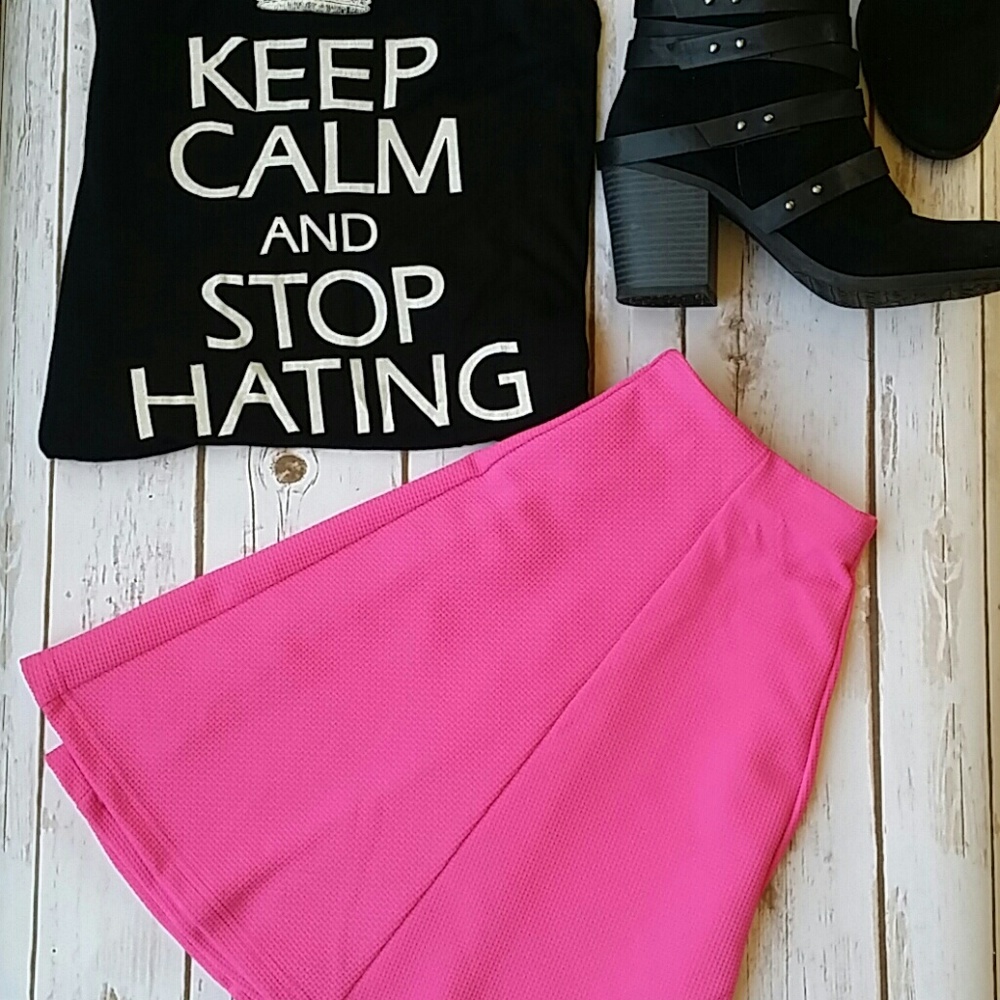 Hot Pink Textured Skater Skirt
