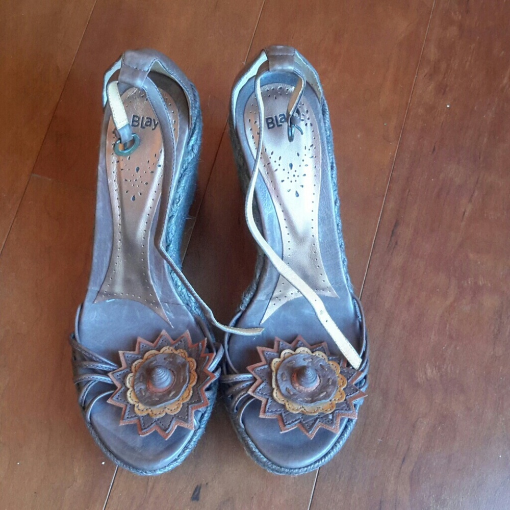 Blay Wedge Heels with Leather Flower Accent