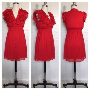 LAST DAY TO BUY. Red Ruffled Chiffon Mini Dress;