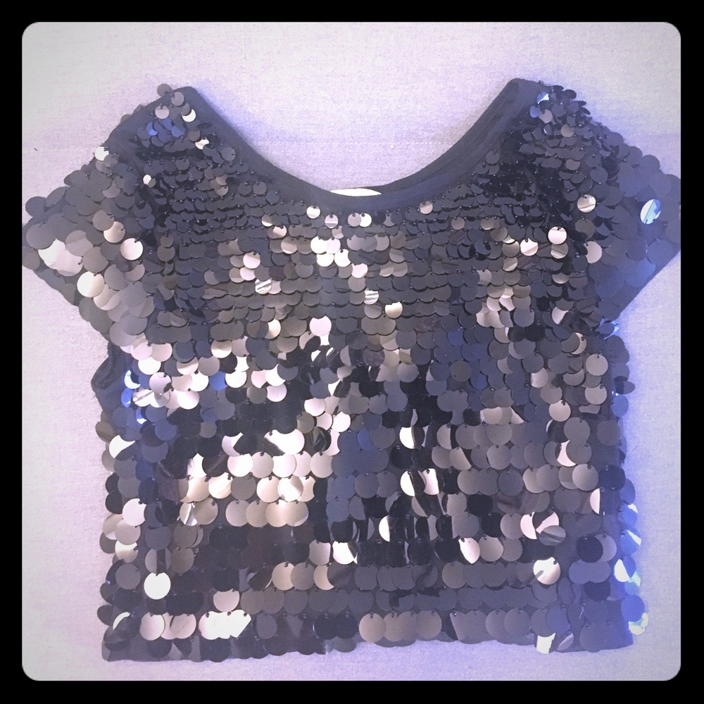 Sequin black crop top