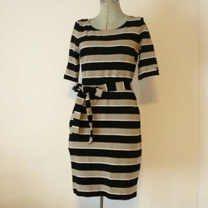Banana Republic Black and Tan stripe Rayon dress