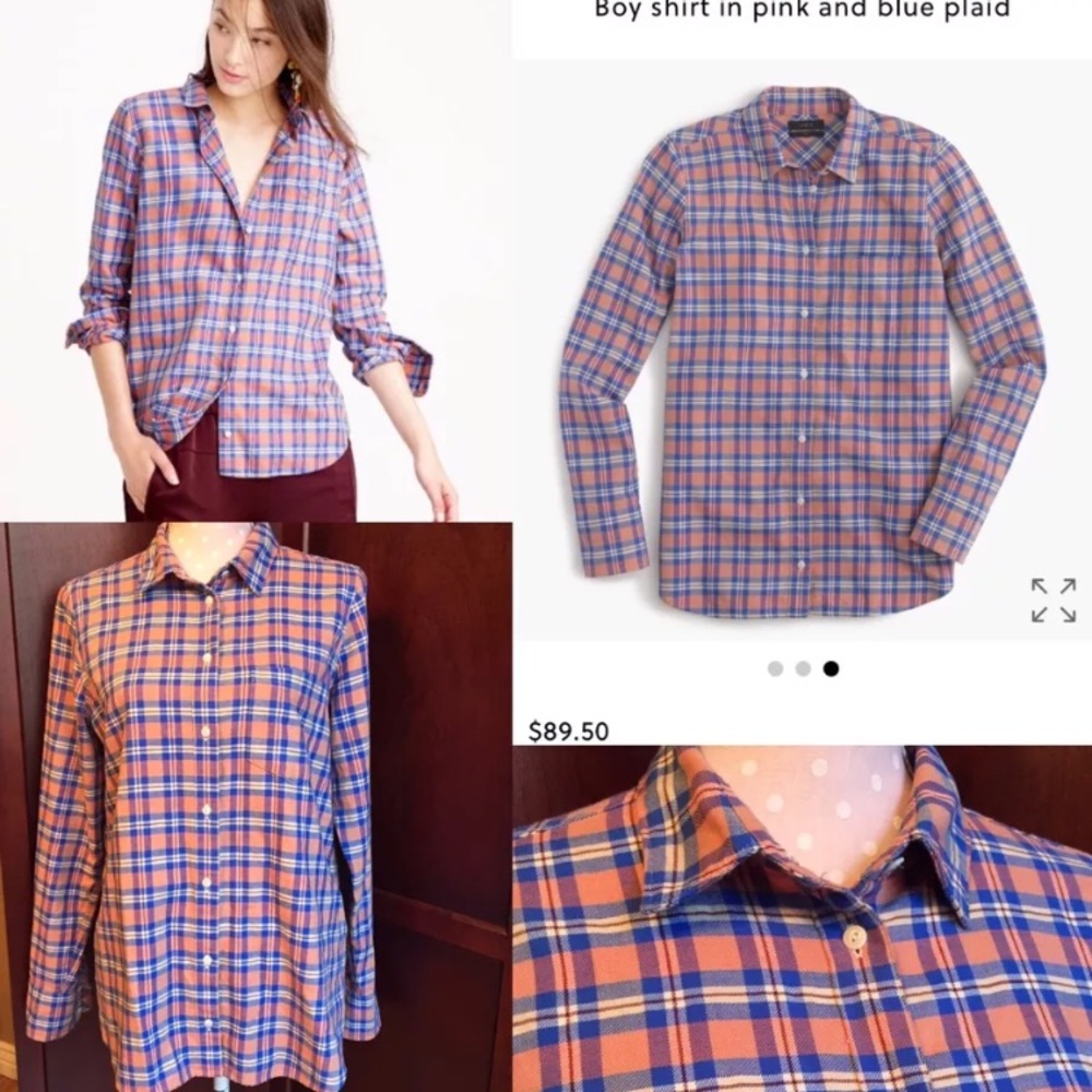 J crew boy style shirt plaid detail women's 10
