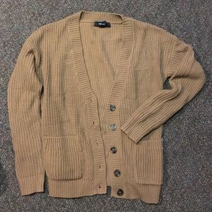 Brown button-up cardigan sweater