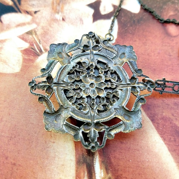 VINTAGE Peking Green Czech Glass Deco Necklace - Picture 4 of 7