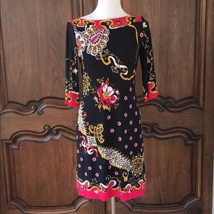Donna Morgan Black Print 3/4 Sleeve Dress Size - 8