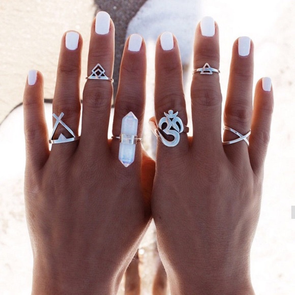 Opal Moonstone Meditation Midi Ring Set - Picture 1 of 2