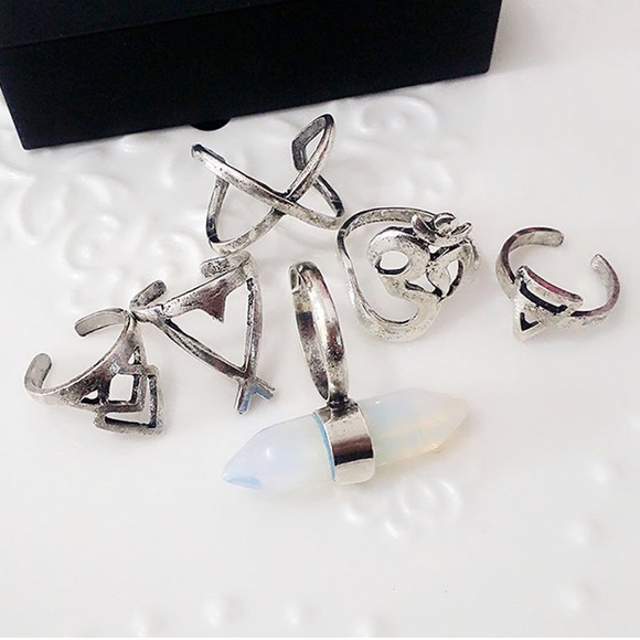 Opal Moonstone Meditation Midi Ring Set - Picture 2 of 2