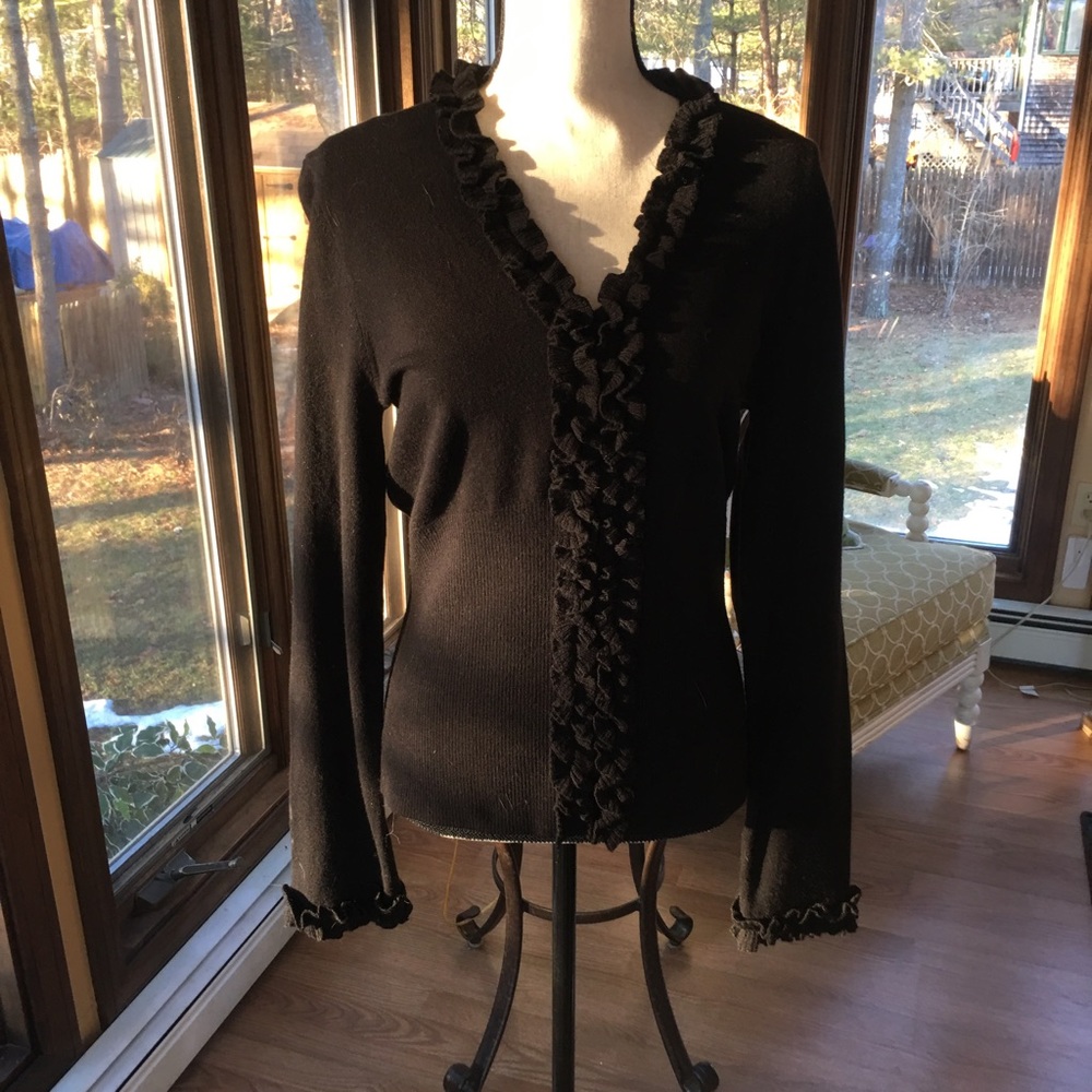 SOLD !!!!  Nils Black Floral Trim Sweater