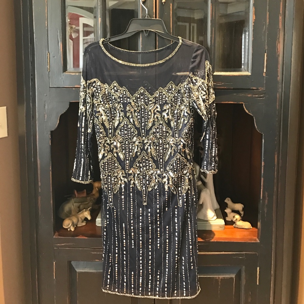 Navy sequined cocktail dress