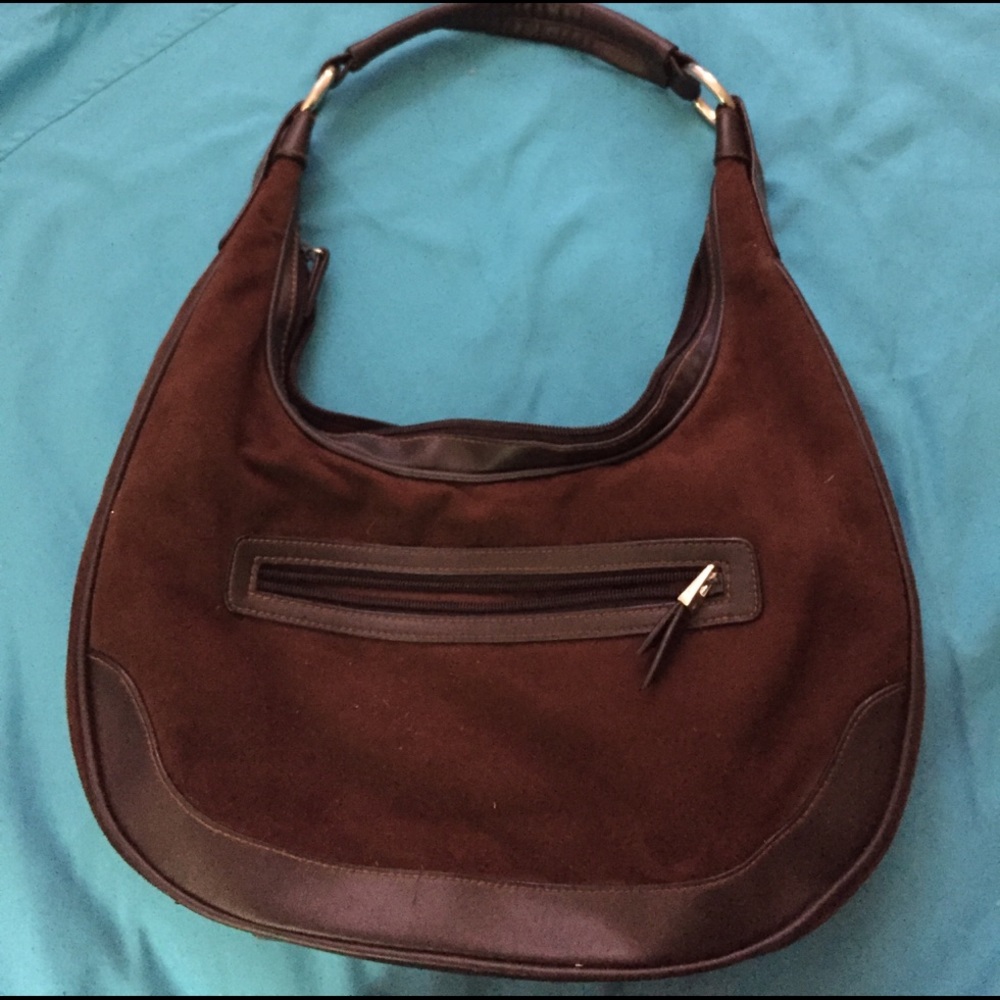 Chocolate suede shoulder bag