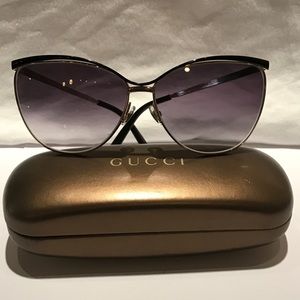 AUTH GUCCI black gold cat eye sunglasses