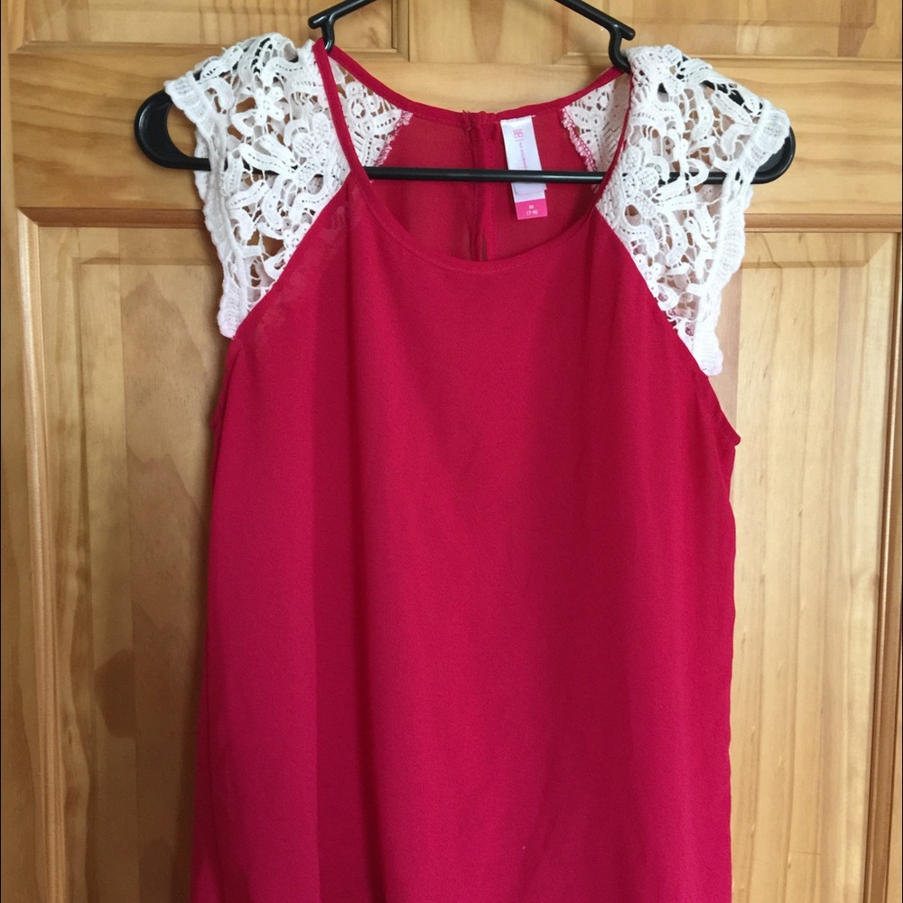 Cute Red Blouse with White Lace Detailing ❤️