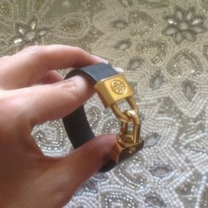 Tory Burch Black and Gold Lock Bracelet