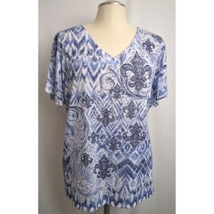 Cato Blue & White Sublimation Fleur de Lis Tee