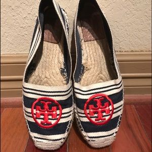 Tory Burch blue striped logo espadrille flats 9