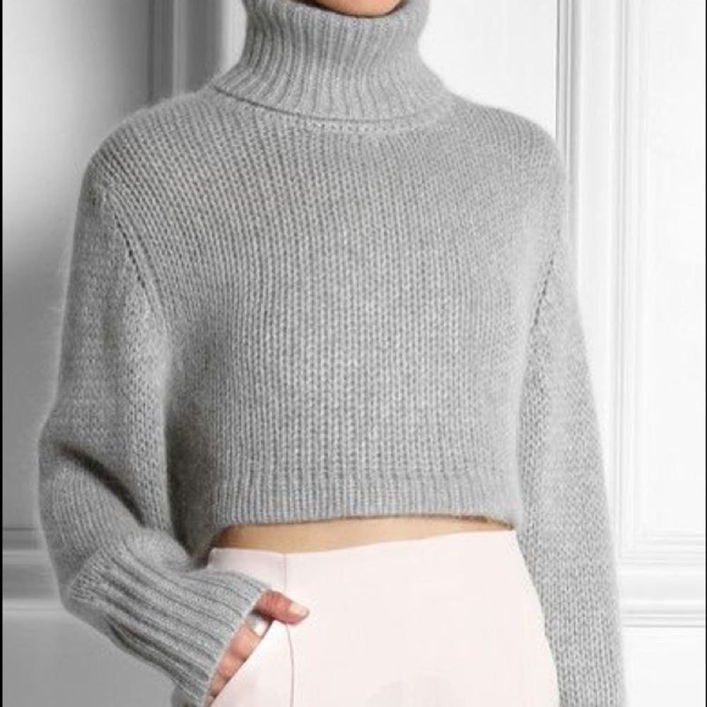 Wine colored cropped turtleneck sweater.
