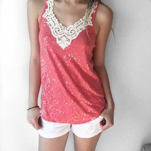 Express coral sequin tabk size xsmall NWT