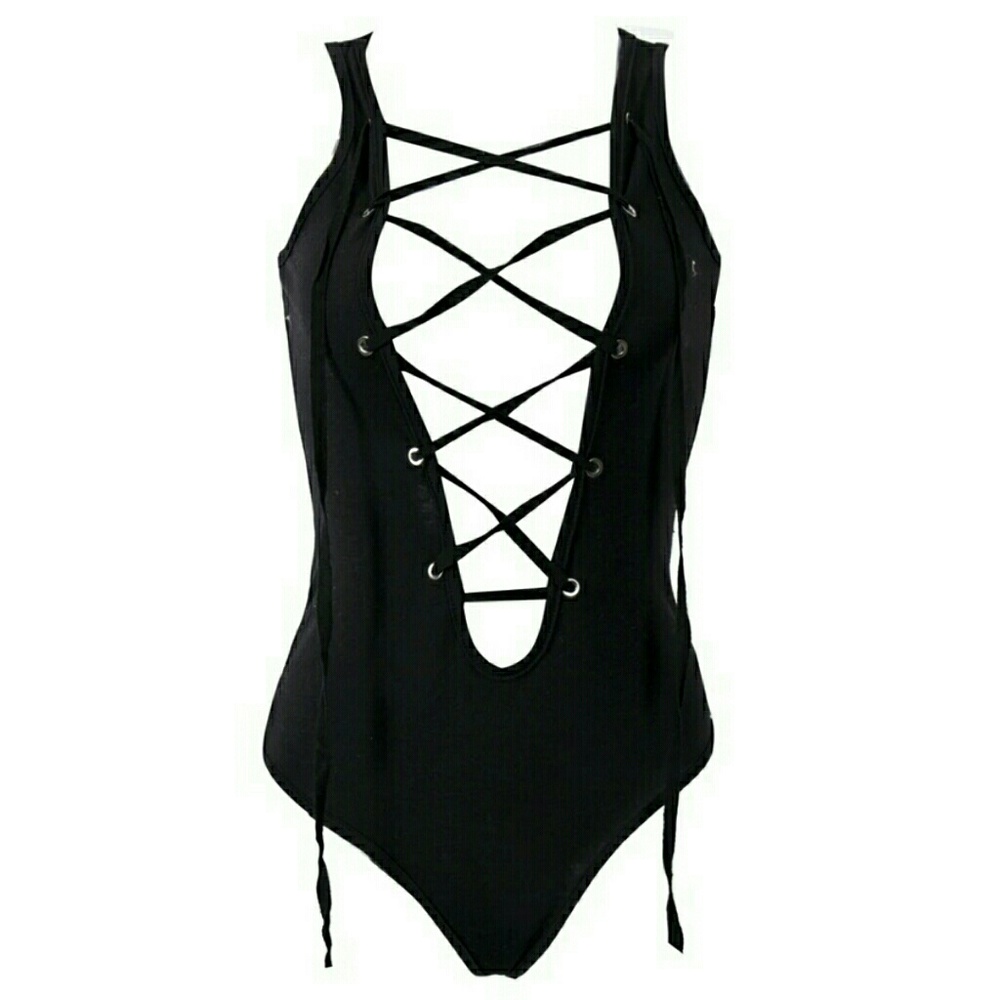Black Lace Up Body Suit - Picture 3 of 7