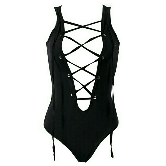 Black Lace Up Body Suit - Picture 3 of 7