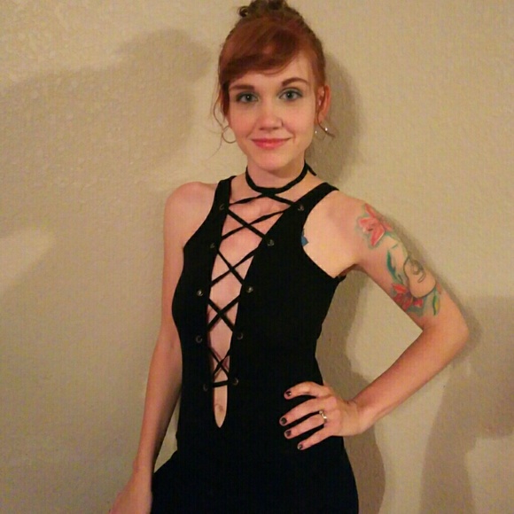 Black Lace Up Body Suit - Picture 2 of 7