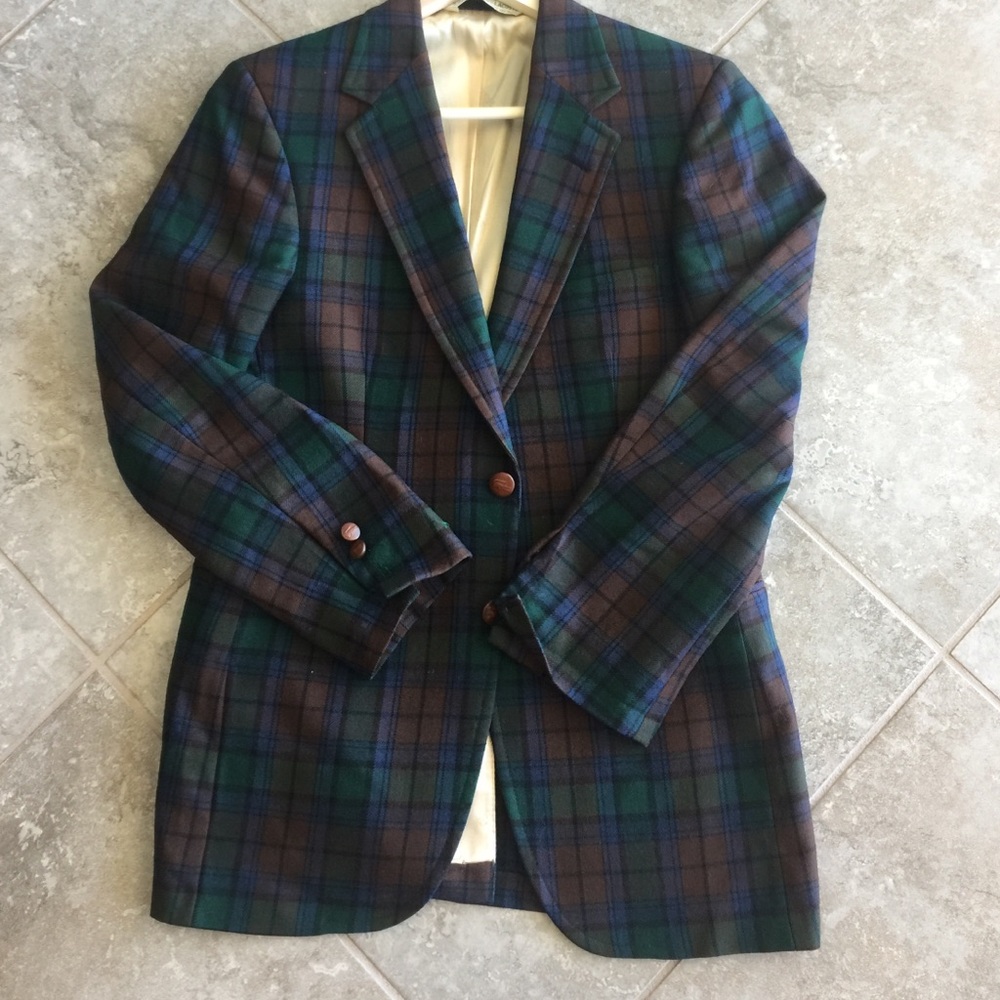 Izod Lacoste 100% wool plaid men's blazer