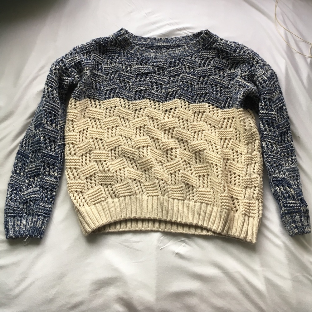 Blue and white knit sweater