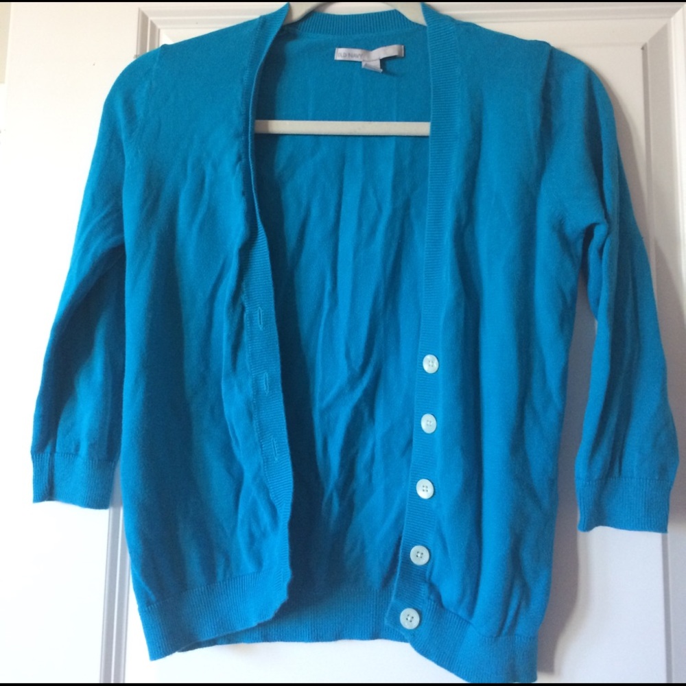 Bright blue cardigan