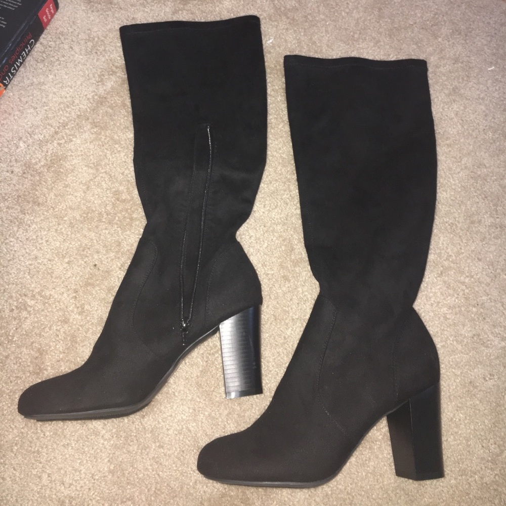 Black suede knee high boots