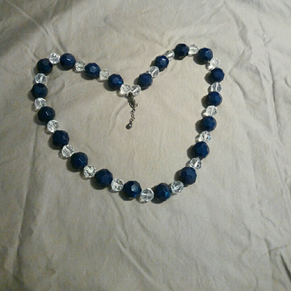 Blue and clear beaded necklace