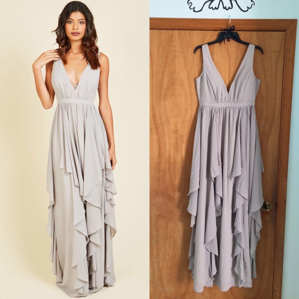 Modcloth Stately Slow Dance Maxi Dress in Fog