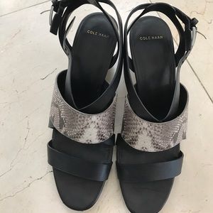 Cole haan wedges in black and snakeskin
