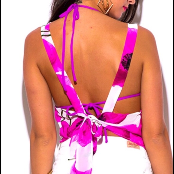 NEW👙HOT PINK FLORAL COVER UP TOP - Picture 6 of 6