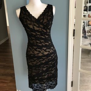 Black lace and beaded dress with nude underlay